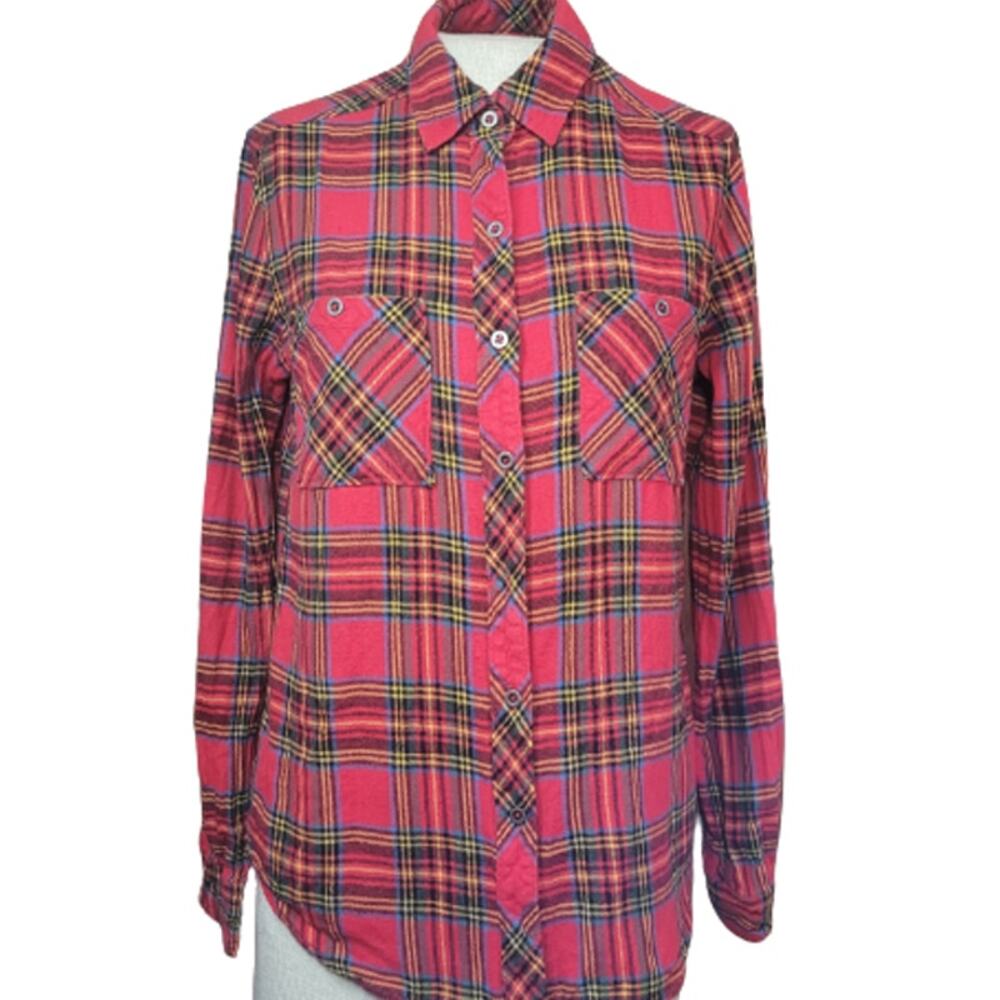 Red Plaid Flannel Button Up Shirt Size XS